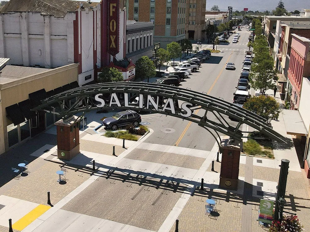 Aerial view of the Salinas arch and Main Street, Salinas, CA Aerial view of the Salinas arch and Main Street, Salinas, CA
