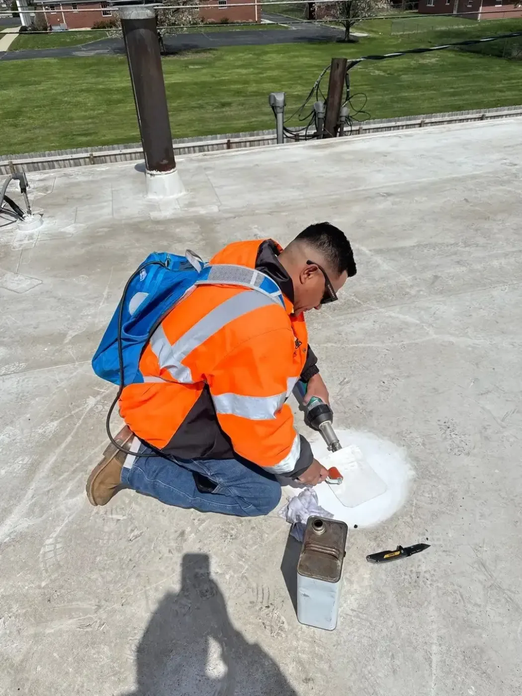 Membrane repair on an occupied building in Salinas, CA Membrane repair on an occupied building in Salinas, CA